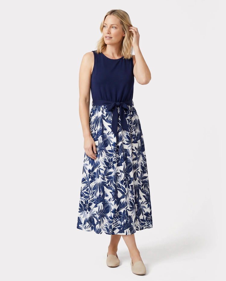 T-shirt ou débardeur assorti en coton à imprimé floral bleu foncé