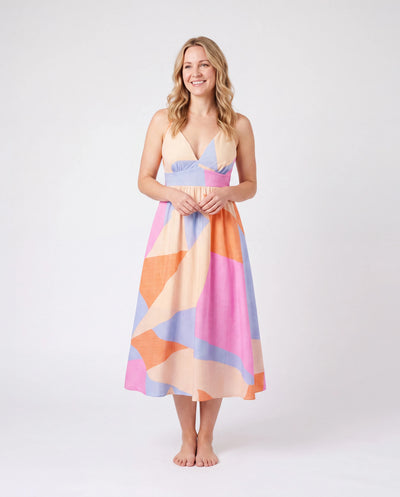 Family Matching Outfits Set Colorblock Sleeveless Strappy Dress or Short-sleeve T-shirt Multi-color