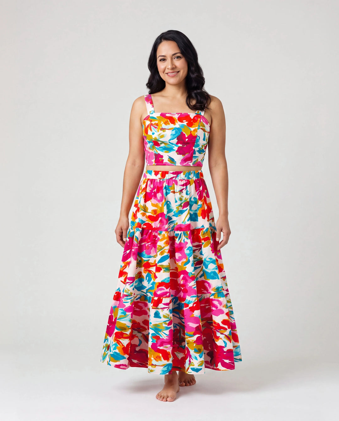 Colorful Mommy & me Outfits Sleeveless Strap Top and Skirt Co-ord Set & Shirt Sets Summer Vacation Clothe for Beach, Photoshoots, Travel Hot Pink