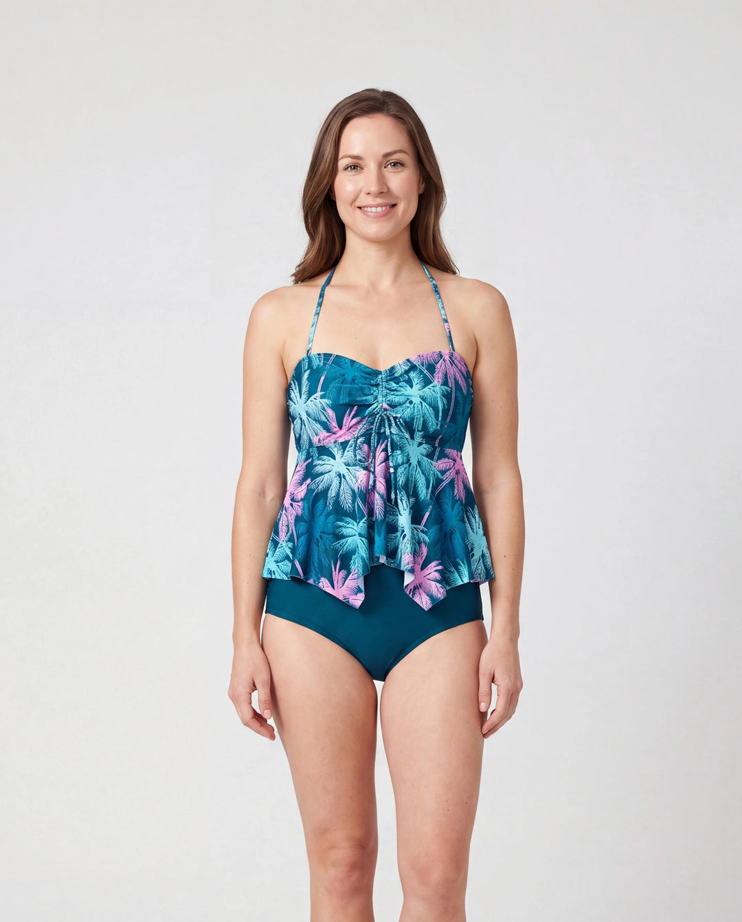 Mommy & me Swimsuits Tropical Palm Tree Print, Mommy and Me Ruffle two-piece Swimsuit, Beach Vacation Swimwear Turquoise