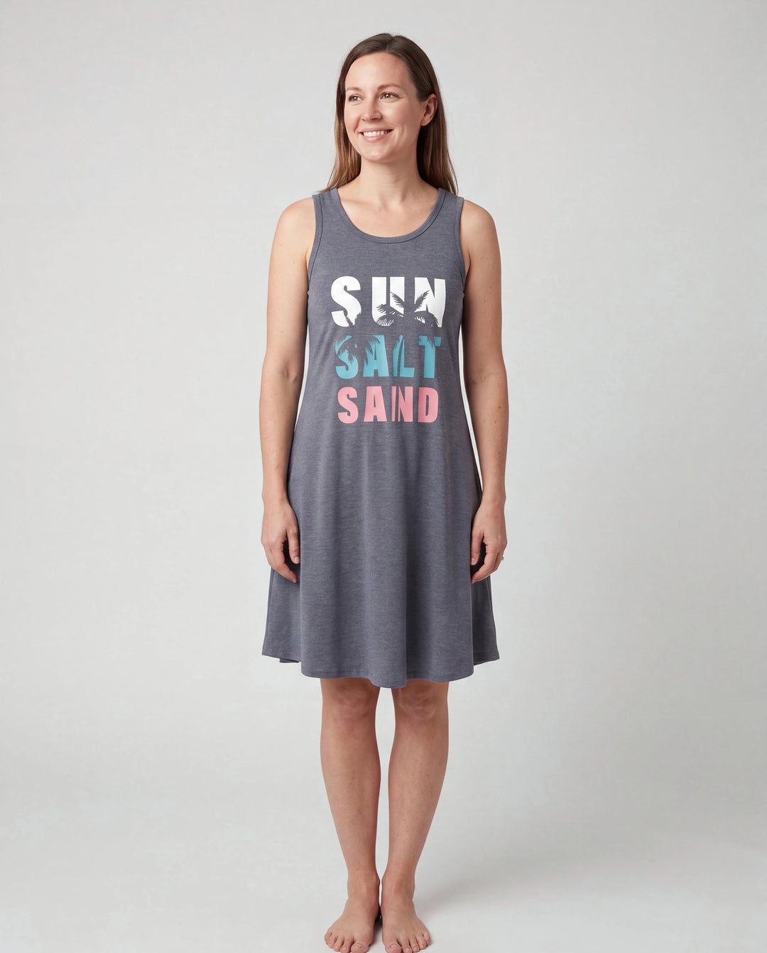 Conjunto de vestido sin mangas con estampado de letras para mamá y niña Gris