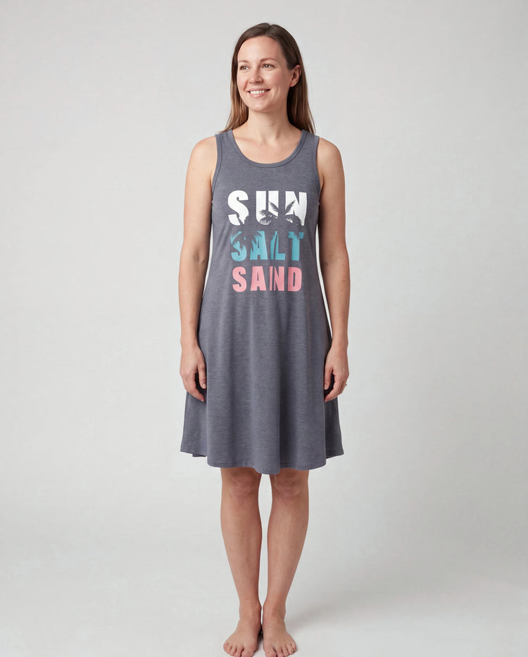 Conjunto de vestido sin mangas con estampado de letras para mamá y niña Gris