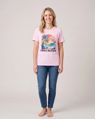 Family Matching "Family Vacation" Graphic Cotton Tees Tropical Surf Print T-Shirt Multi-color