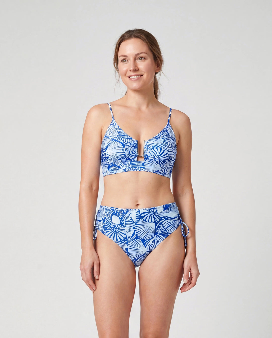 Maillots de bain Maman & moi imprimé coquillages Ensemble bikini deux pièces floral & short de bain pour maman, papa & enfants, parfait pour la plage et les fêtes à la piscine bleu