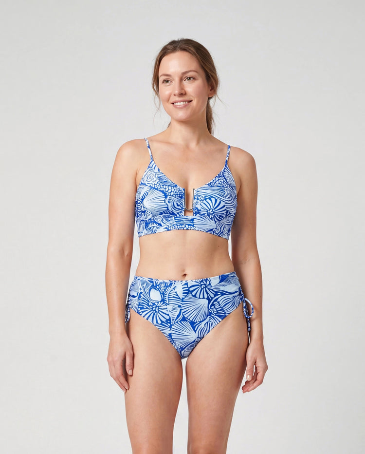 Maillots de bain Maman & moi imprimé coquillages Ensemble bikini deux pièces floral & short de bain pour maman, papa & enfants, parfait pour la plage et les fêtes à la piscine bleu