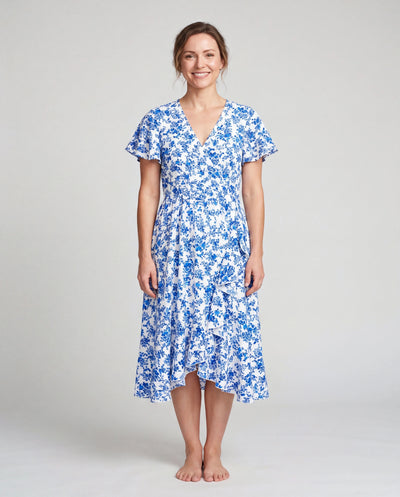Mommy & me Outfits Blue Floral Print Dress & Color Block Tee Set, Mommy Daddy and Me Summer Beach Vacation Coordinates Blue