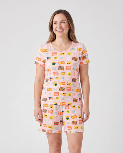 Bamboo Family Pajamas Vacation Theme Print Short-sleeve Matching Pajama set (Snug-Fitting for Children) Color block