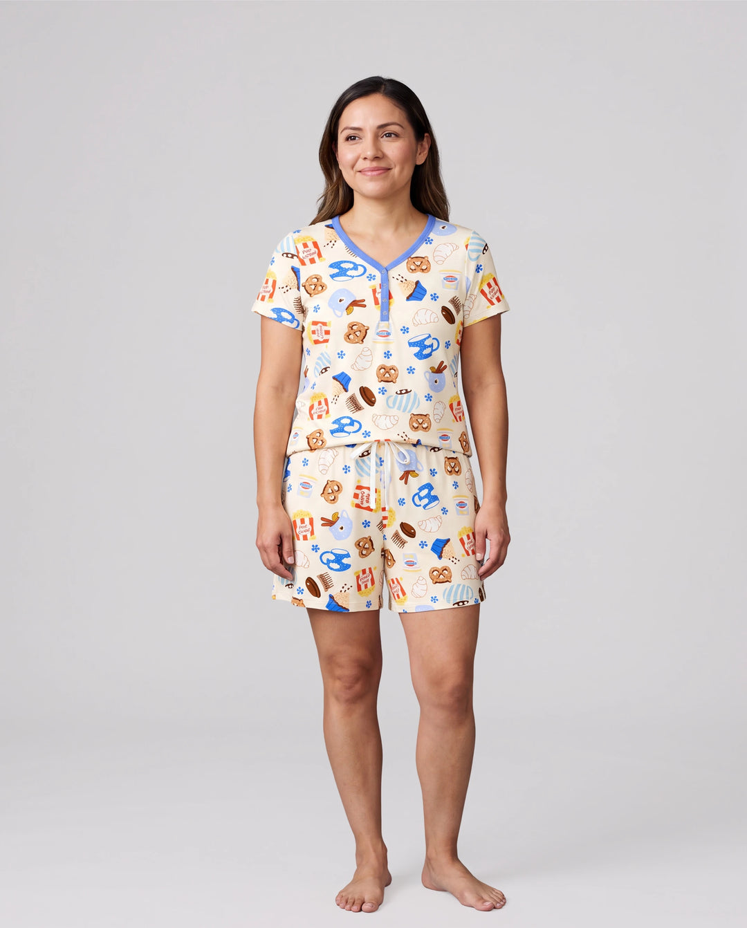 Mommy & me Bambus-Pyjamas Buttrig weiche Bambusviskose-PJs für Männer, Frauen, Kinder, Kleinkinder, Babys, Gemütliche Dessert-Motiv Kurzarm-Schlafanzüge Blau