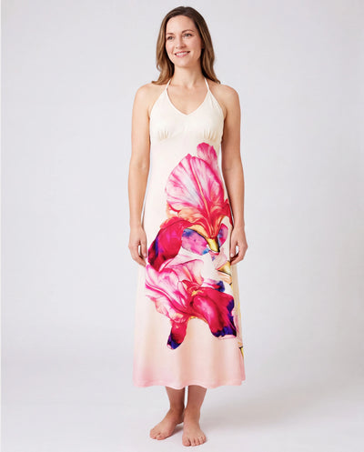 Tenue décontractée assortie pour la famille T-shirt imprimé floral ou robe dos nu pour l'été abricot