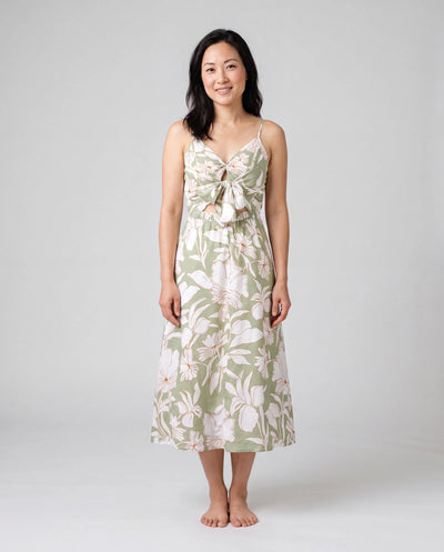Matching Family Outfits Tropical Floral Print Strap Dress or Short-sleeve Colorblock Shirts Set Pale Green