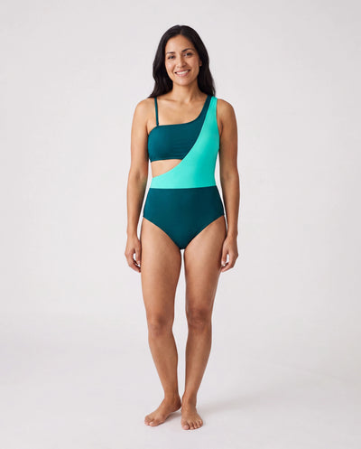 Maillot de bain une pièce à découpes asymétriques et short de bain rayé assorti pour toute la famille, turquoise profond