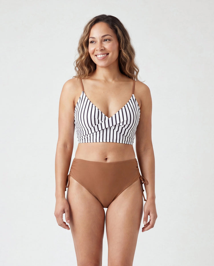 Trajes de baño a juego para mamá y yo con bloques de color Conjunto de bikini a rayas y pantalones cortos de baño Bloques de color