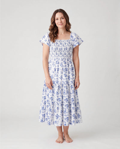 Tenue Maman & Moi : Ensemble Décontracté à Smocks Floraux BLEUBLANC