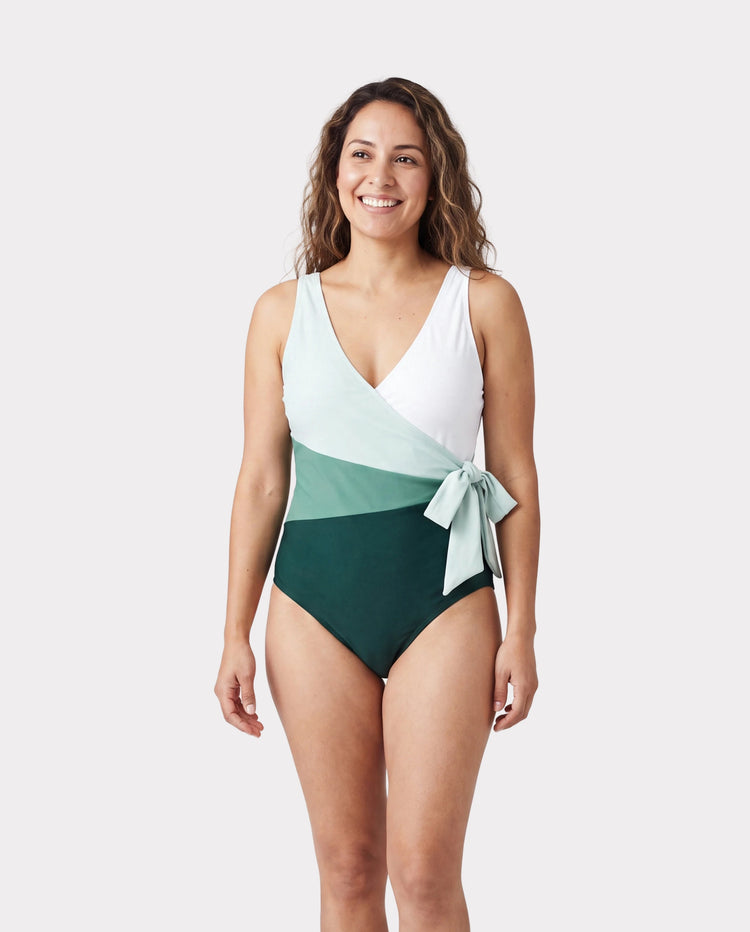 Mommy & me Colorblock Wrap Side V-Neck Swimsuit MultiColour