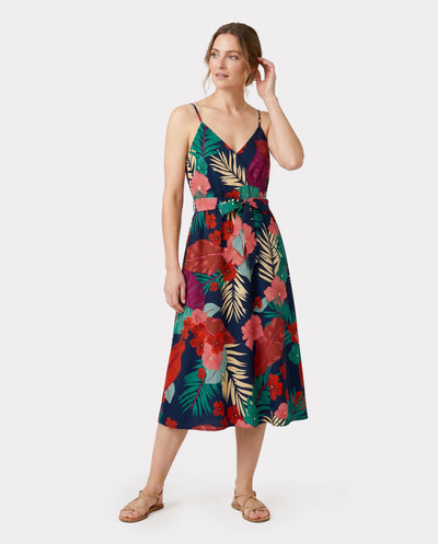 Family Matching Sets Schwarzes T-Shirt mit Blumeneinsatz und Kleid mit V-Ausschnitt und verdecktem Druckknopf  tiefblau
