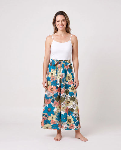 Family Matching Set Sun Flower Print Short-sleeve Collar Shirt or White Camisole Top and Flower Wide-leg Pants Set for Summer Vacation  Multi-color