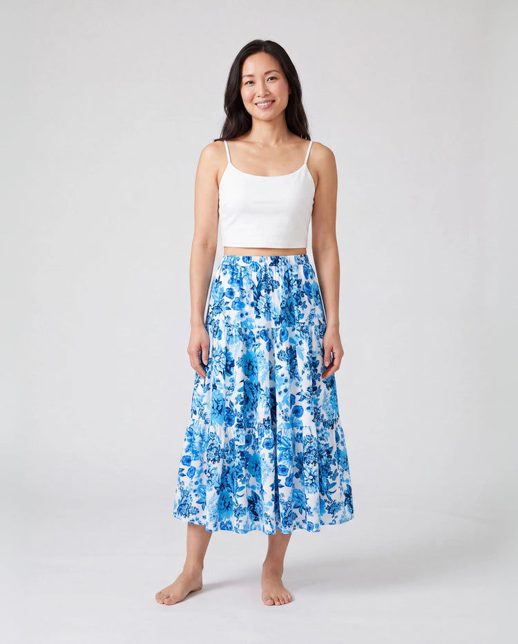 Tenues Maman & Moi Ensemble Top Caraco Blanc et Jupe à Imprimé Floral Bleu Bleu