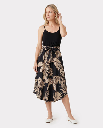 Familienpassende Camisole-Kleider mit Blumendruck und Gürtel und einfarbige Kurzarm-Tops-Sets schwarz