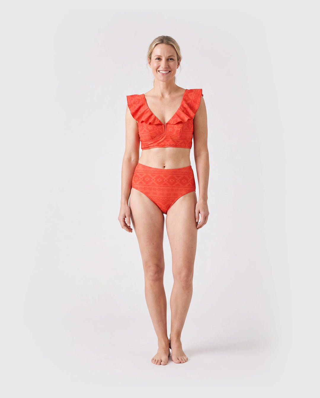 Family Matching Tropical Floral Print Swim Trunk or Ruffle Trim Bikini with Optional Beach Cover-Up Dress Orange