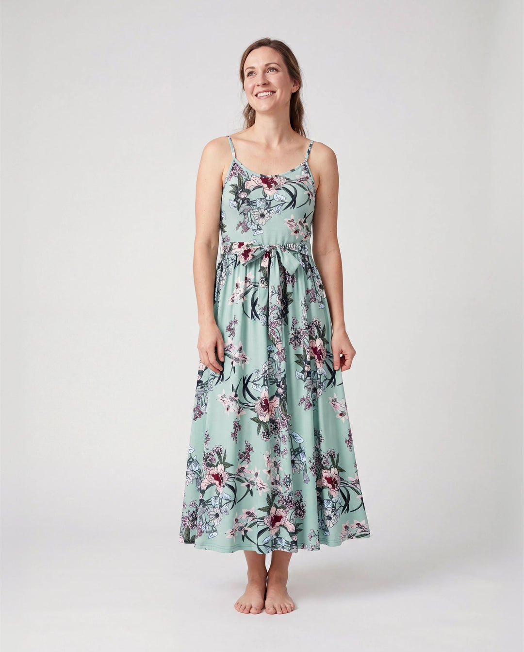 Conjuntos Mamá y Yo Camisa Polo a Rayas Verde o Vestido con Cinturón y Estampado Floral Verde Claro