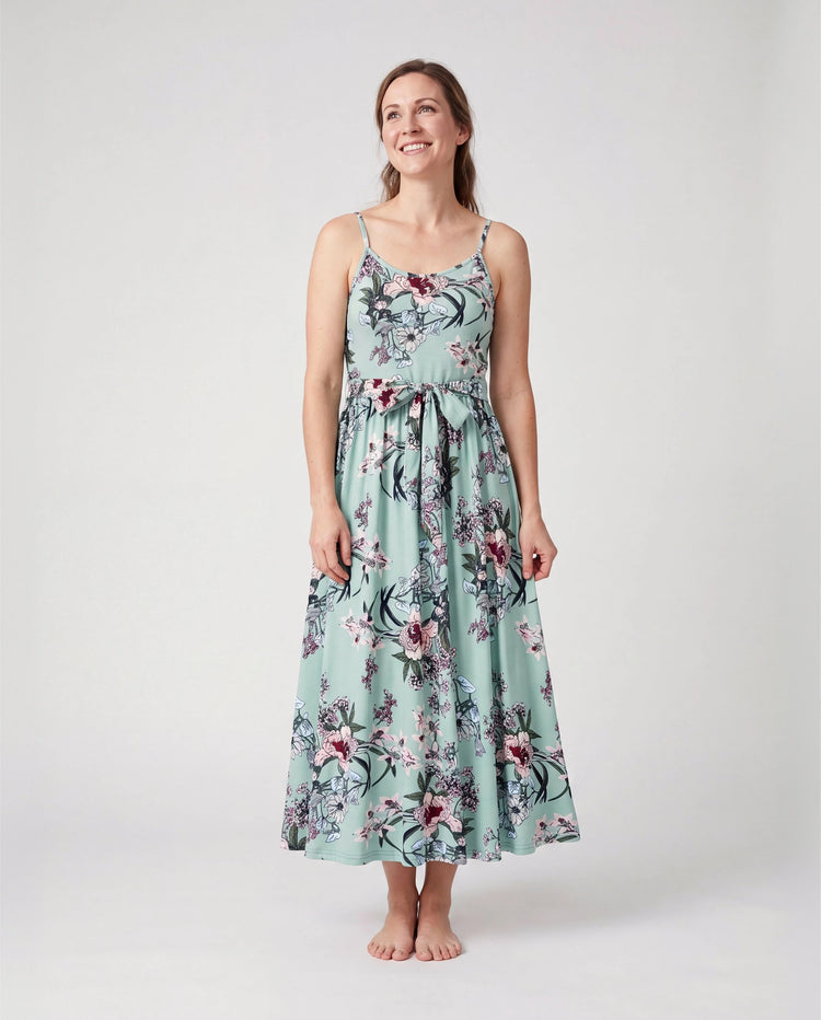 Conjuntos Mamá y Yo Camisa Polo a Rayas Verde o Vestido con Cinturón y Estampado Floral Verde Claro