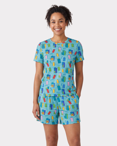 Pyjama familial en bambou imprimé dessin animé, ensemble de pyjama assorti à manches courtes (ajusté pour les enfants) vert