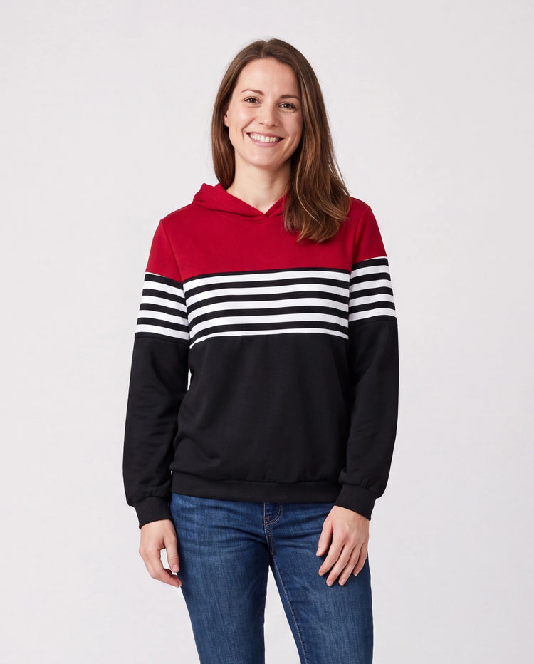 Family Matching Casual Color-Block-Streifen-Print Langarm-Oberteile mit Kapuze Farbblock