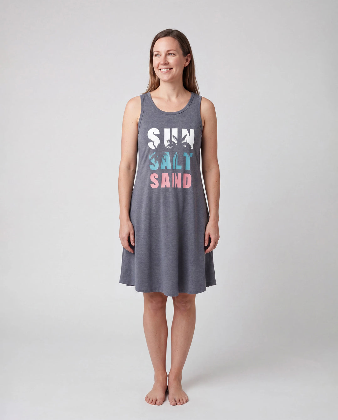 Family Matching Letter Print ärmelloses Tanktop oder Tankkleid Set grau