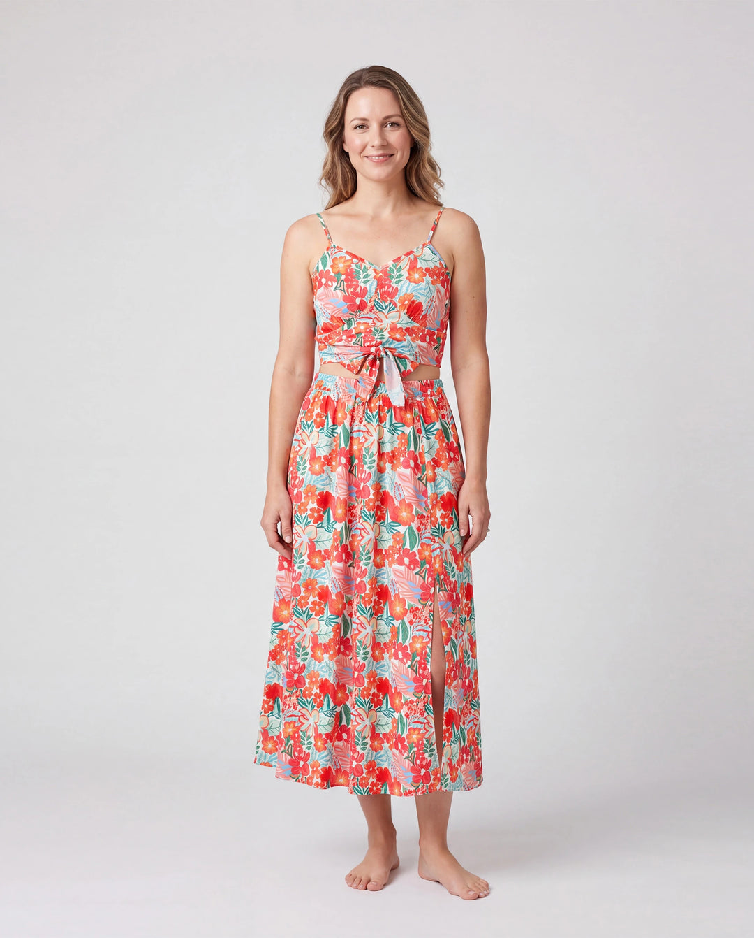 Matching Family Outfits Hawaiian Floral Print Shirts &  Sleeveless Strap Top and Skirt Co-ord Set Multi-color