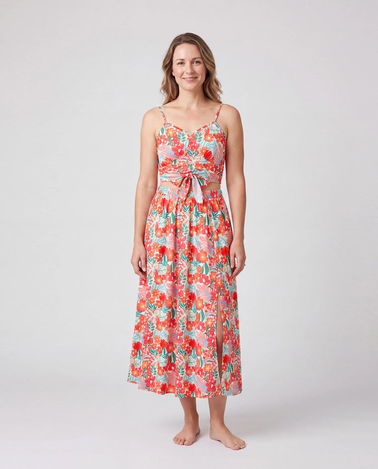 Matching Family Outfits Hawaiian Floral Print Shirts &  Sleeveless Strap Top and Skirt Co-ord Set Multi-color