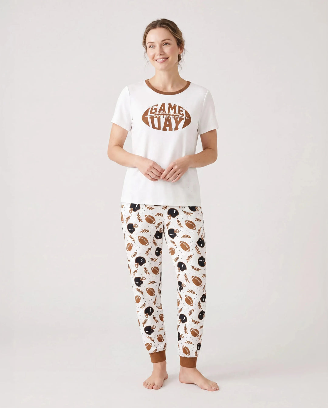Bamboo Family Pajamas Football and Letter Print Short-sleeve Matching Pajama Set ( Snug-Fitting for Children ) Khaki