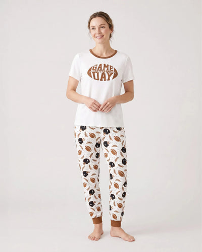 Bamboo Family Pajamas Football and Letter Print Short-sleeve Matching Pajama Set ( Snug-Fitting for Children ) Khaki