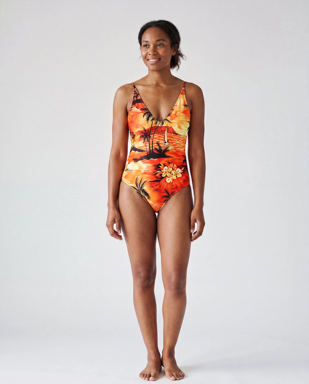 Maman et moi Maillot de bain deux-pièces dos-nu imprimé floral tropical Noir
