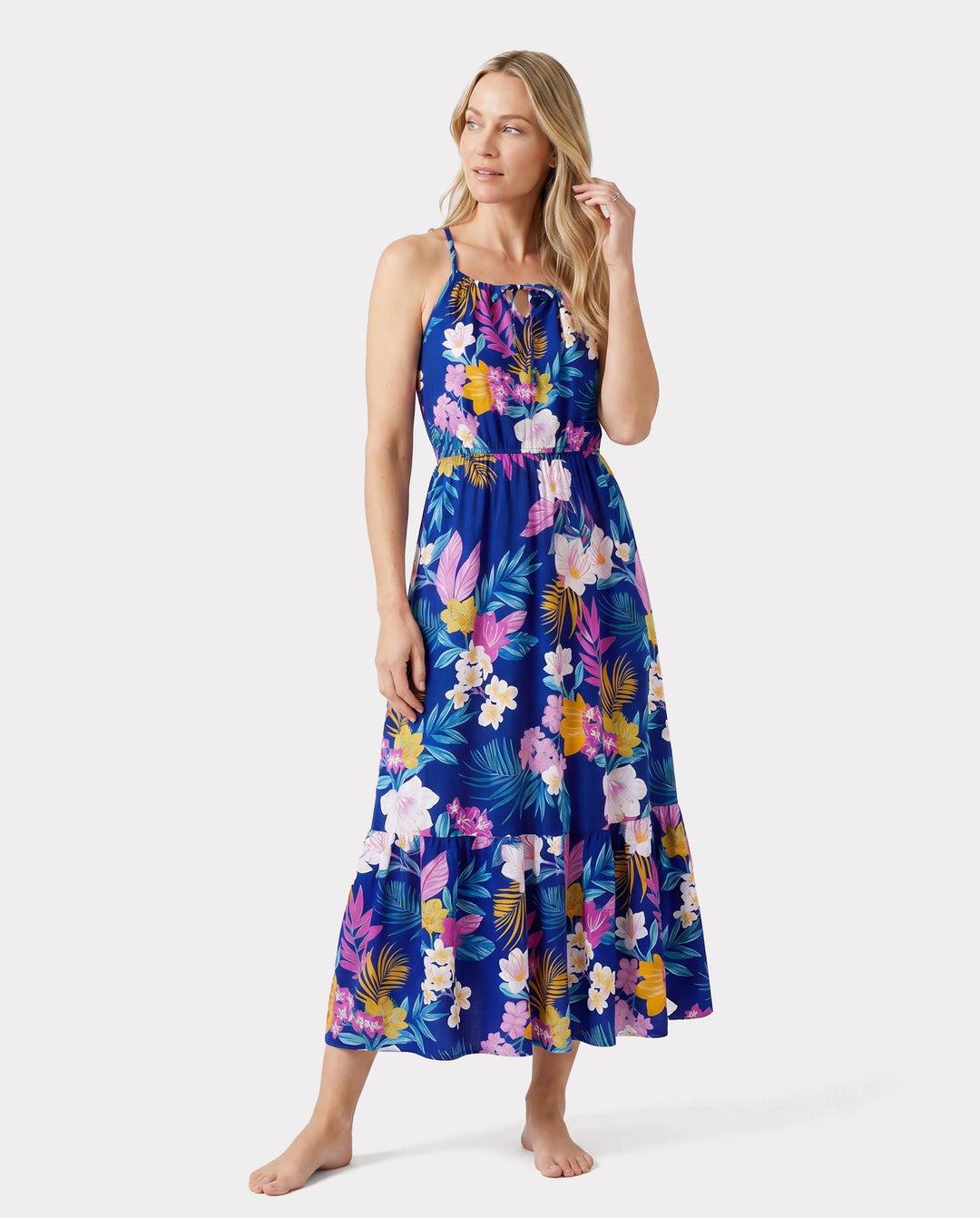 Conjuntos hawaianos familiares a juego: vestido de tirantes con estampado floral tropical o conjunto de camisa y pantalones cortos de manga corta, conjunto de ropa de playa de verano para vacaciones, azul profundo