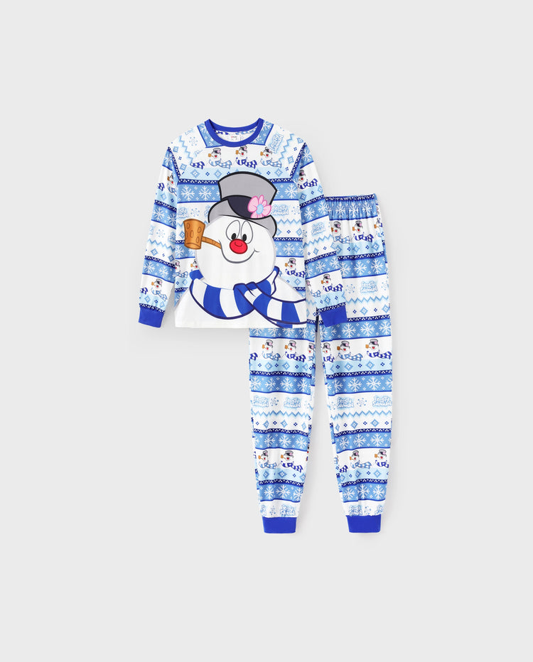 Frosty the Snowman Christmas Family Matching Pajamas Set with Christmas Socks Blue