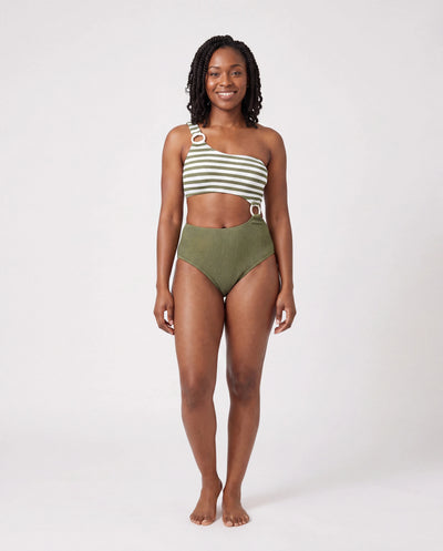 Maillot de bain une pièce à rayures colorblock assorti à la famille ou maillot de bain une pièce à une épaule vert armée