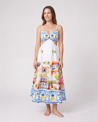 Mama & ich Urlaubsset tropischer Ananas-Kokosnussbaum-Print Kurzarm-T-Shirt oder ausgeschnittenes Trägerkleid für Sommerurlaub Weiß