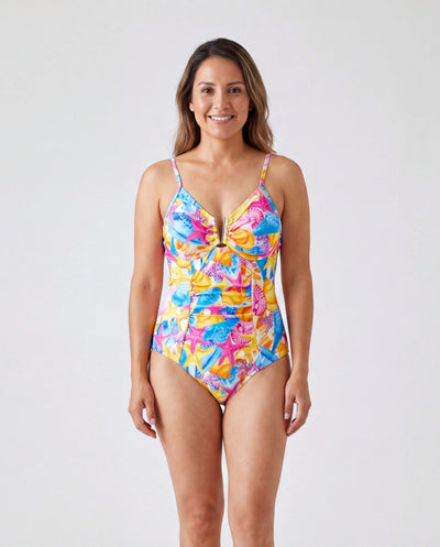 Maillots de bain Maman & Moi Imprimé coquillages & étoiles de mer Maillot une pièce froncé & short de bain Multicolore