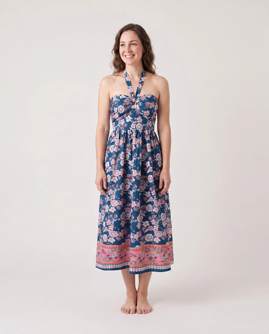 Conjunto de Ropa a Juego para la Familia Camisa con Cuello y Estampado Floral Completo de Manga Corta o Vestido sin Mangas Halter para Vacaciones de Verano CIAN-