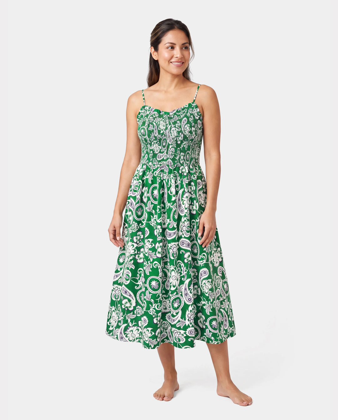 Family Matching Outfits Set Floral Print Short-sleeve Collar Shirt or Strappy Smocked  Dress for Summer Vacation  Green