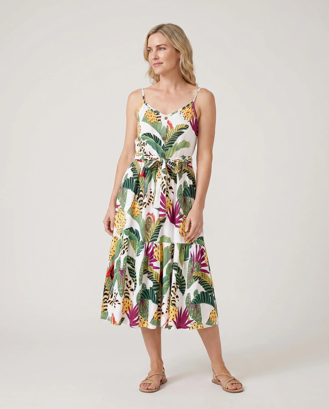 Family Matching Tropical Floral Print Short-sleeve Top or Camisole Dress Set Multi-color