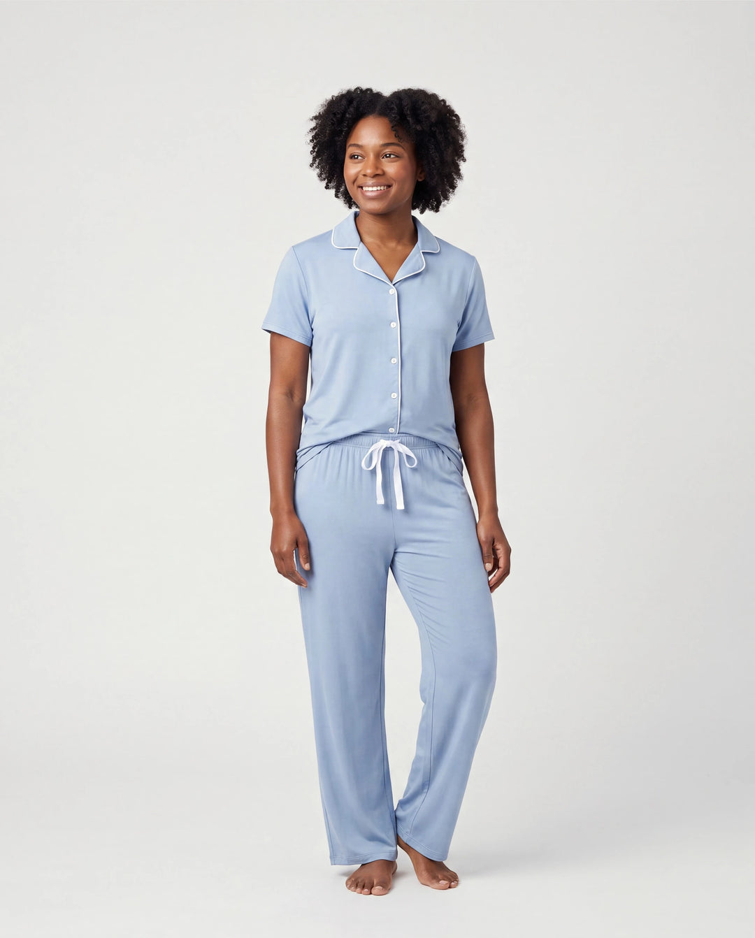 Mommy & me Bamboo Pajamas Soft Bamboo Viscose PJs for Men Women Kids Toddler Baby, Classic Blue Short-sleeve Sleepwear with Button-Down Shirt and Pants Blue grey