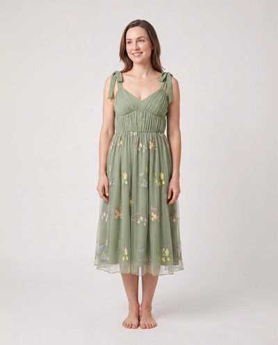 Mommy & me Polo Collar Short-sleeve Shirt or V-neck Strappy Mesh Dress Green