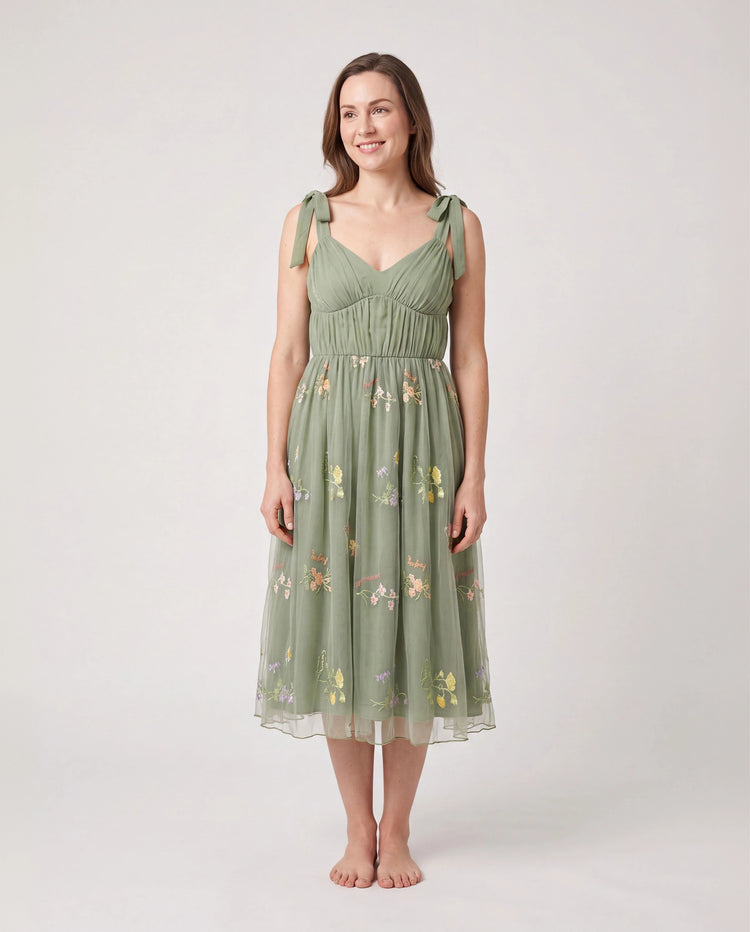 Mama & ich Polo-Kragen Kurzarm-Hemd oder V-Ausschnitt Träger-Mesh-Kleid Grün