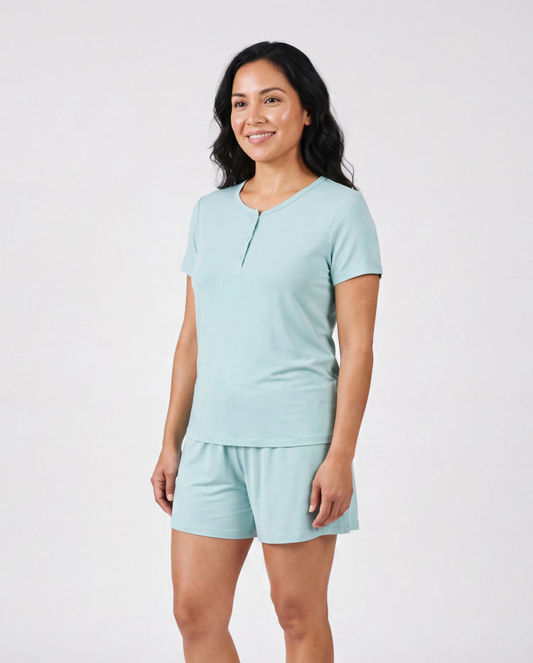 Bamboo Family Pajamas Solid Color Green Short Sleeve Matching Pajama Set ( Snug-Fitting for Children ) Green