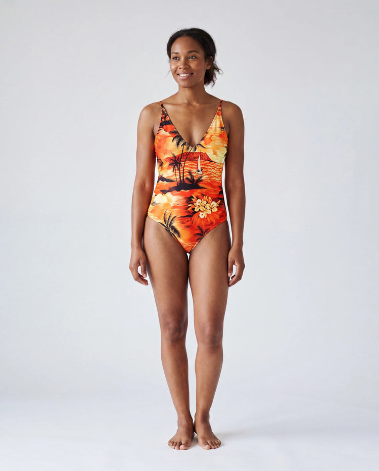 Trajes de baño hawaianos tropicales para la familia Trajes de baño a juego naranja