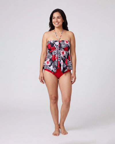 Traje de baño familiar a juego con estampado floral tropical o traje de baño de dos piezas con cuello halter, color negro