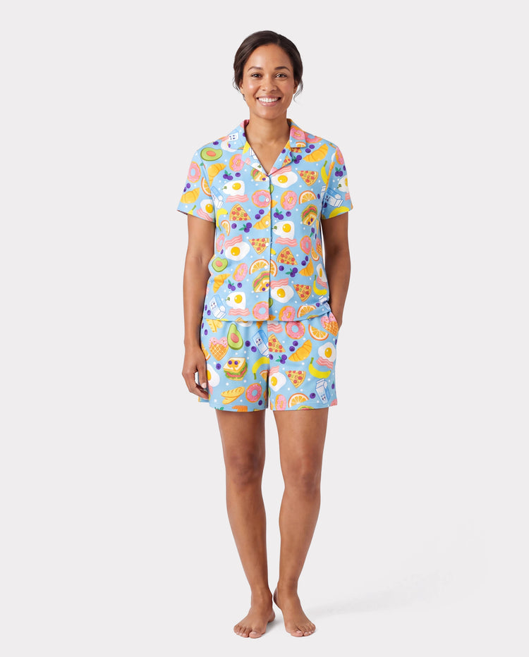 Pyjamas assortis en bambou pour toute la famille Pyjamas doux en viscose de bambou pour hommes, femmes, enfants et tout-petits, pyjama à manches courtes imprimé aliments et fruits amusants Bleu