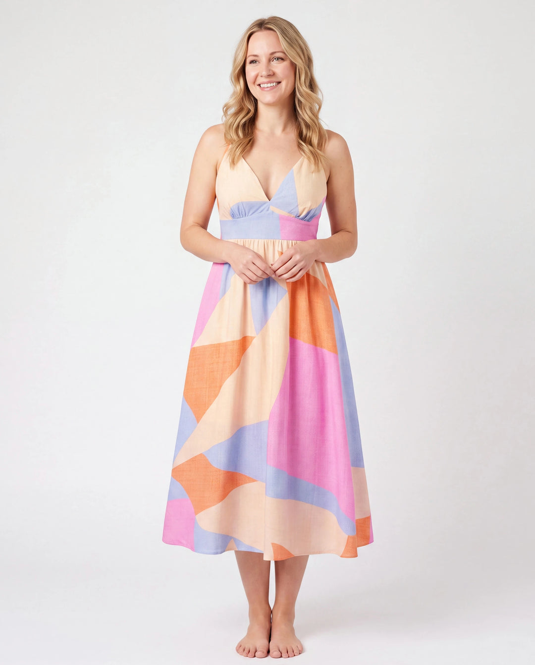 Mommy & me Outfits Set Colorblock Sleeveless Strappy Dress or Short-sleeve T-shirt Multi-color