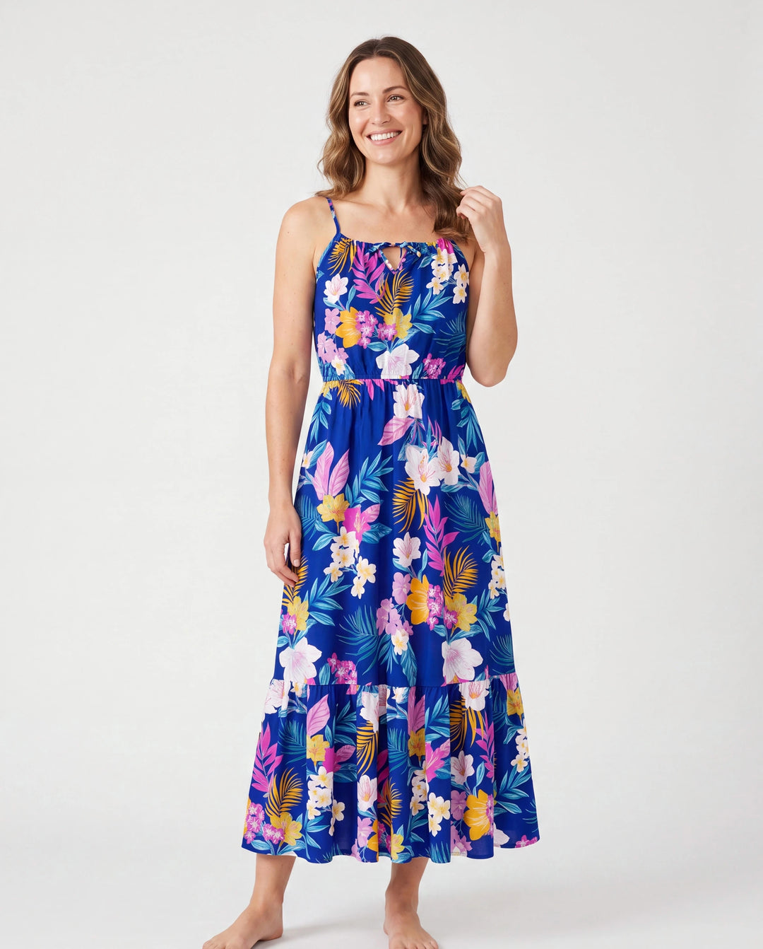 Mommy and Me Matching Family Hawaiian Outfits Tropical Floral Print Strap Dress or Short-sleeve Shirts & Shorts Set Summer Beachwear Set for Vacation  Deep Blue
